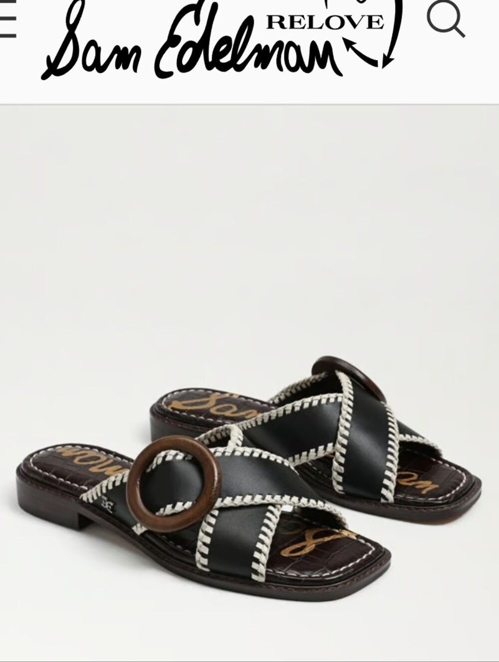 Sam Edelman Black Leather Slide Sandals with White Stitching